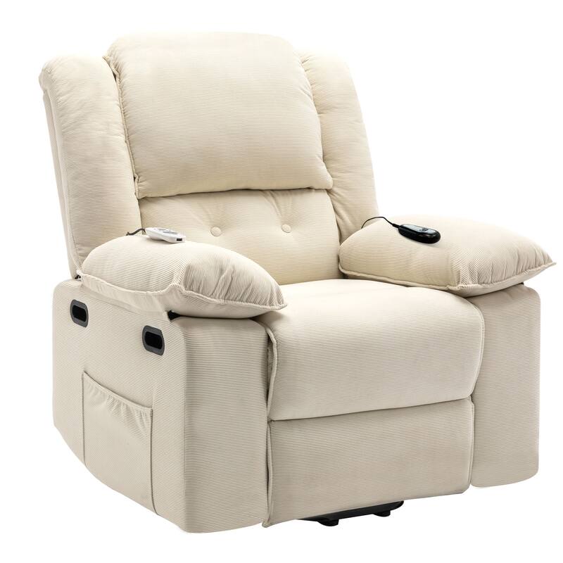 Corduroy Power Lift Recliner with Massage & Extendable Armrests