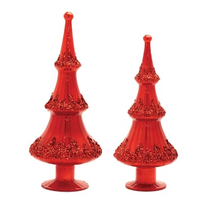 Beaded Tree Glass Christmas Tabletop Decorations - 14.5" - Set of 2