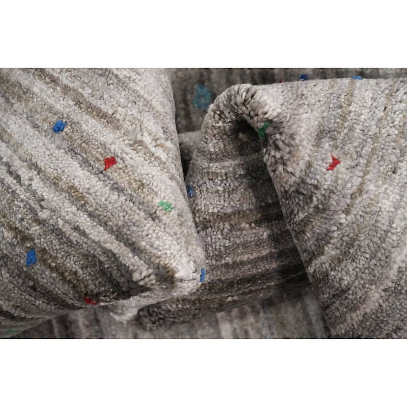 Hand Knotted Oriental Viscose Silk Carpet Tribal Animal Pictorial Greys & Charcoal Gabbeh Area Rug - 6' 2'' X 5' 11''