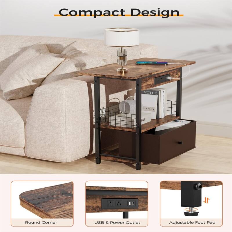 End Table with Charging Station - 12.2"D x 25.5"W x 25.5"H