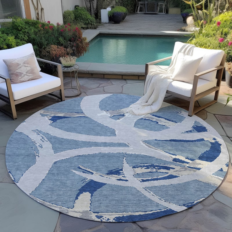 Machine Washable Indoor/ Outdoor Abstract Contemporary Chantille Rug - Denim - 8' x 8'