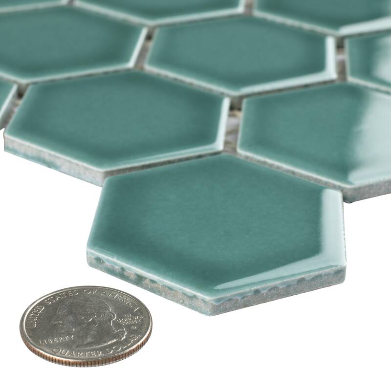 Merola Tile Tribeca 2" Hex Glossy Jade 11-1/8" x 12-5/8" Porcelain Floor and Wall Tile
