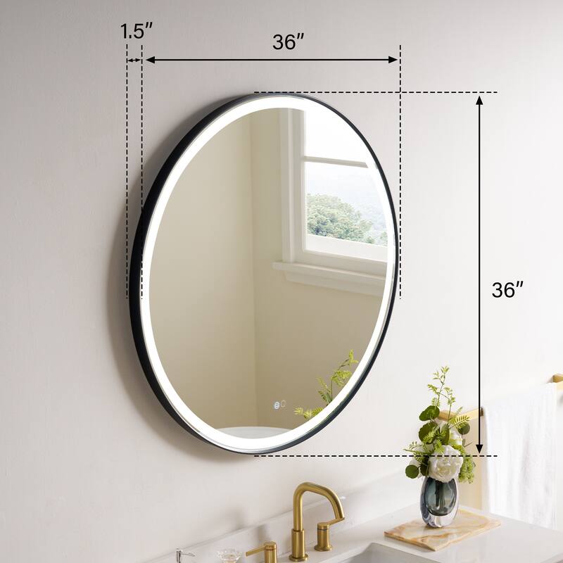 Wall Mounted Bathroom Framed LED Mirror With Anti- Fog,Memory Function And Dimmable Light Touch Sensor