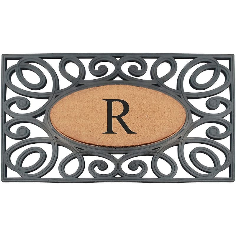 A1HC Rubber and Coir Elegant Circles, Monogrammed Double Door Doormat, Black/Beige - 23"X38" - R