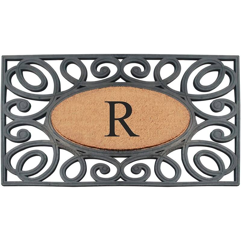 A1HC Rubber and Coir Elegant Circles Monogrammed Double Door Doormat 23"X38" - 23"X38" Black - R