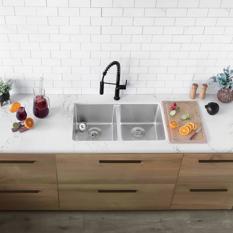 Undermount 31" Stainless Steel Double Bowl Kitchen Sink S-401 - 31" x 18" x 9"