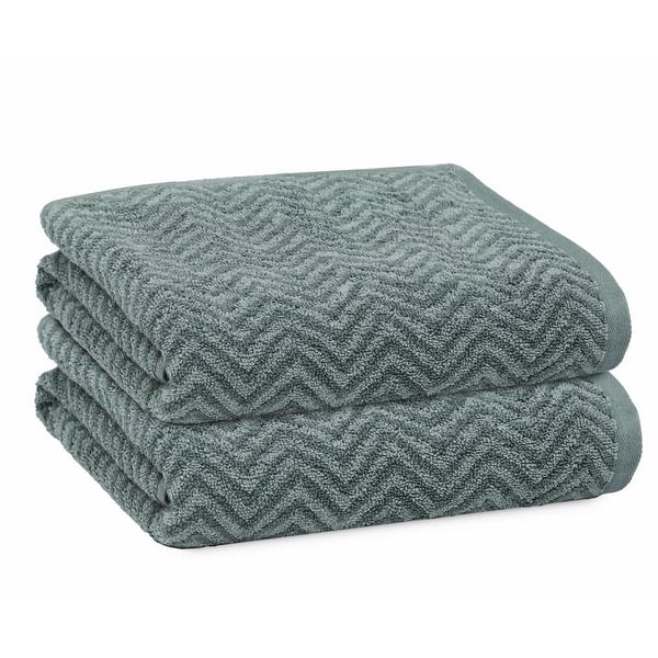 PREMIUS 2 Pack Chevron 100% Cotton Yarn Dyed Hand Towel, 16x28 Inches - Teal-Green