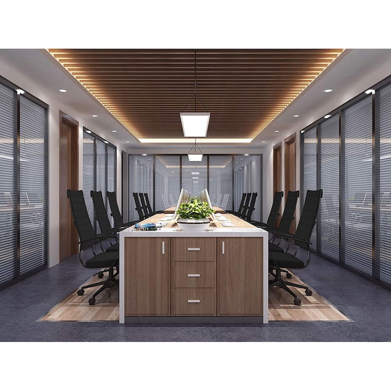 Modern High Back Office Chair Ribbed PU Leather Swivel Tilt Conference Room Computer Desk Cushion Seat Boss