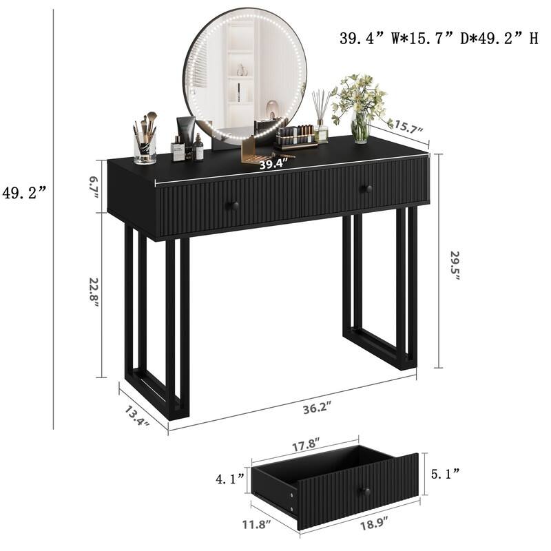 49.2" Vanity Desk with Mirror and Lights, Modern Makeup Table with 2 Drawers