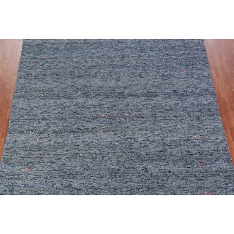 Blue Gabbeh Indian Area Rug Hand-Knotted Wool Carpet - 8'11" x 11'9"