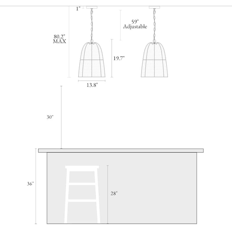 Ravy Modern Farmhouse 1-Light Large Rattan Pendant Handwoven Dome Kitchen Island Lights - D 13.8" x H 19.7"