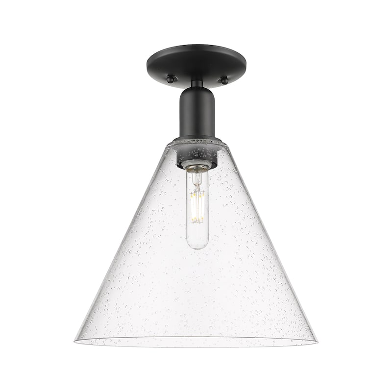 Innovations Lighting 716-1C-15-12 Berkshire Glass Semi-Flush Berkshire - Matte Black / Seedy