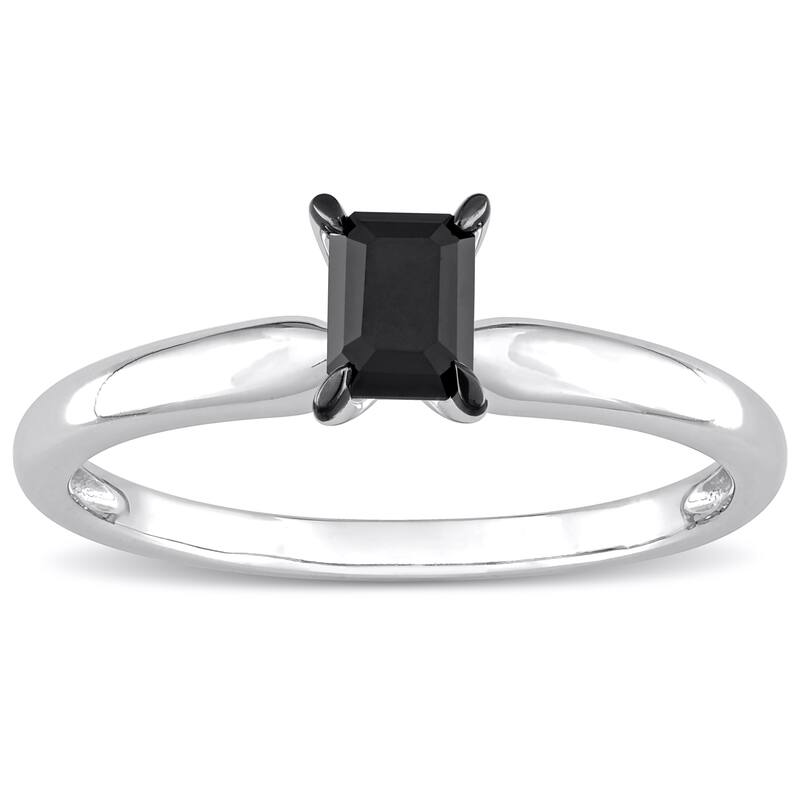 Miadora 1/2ct TDW Emerald-cut Black Diamond Solitaire Engagement Ring in 14k White Gold