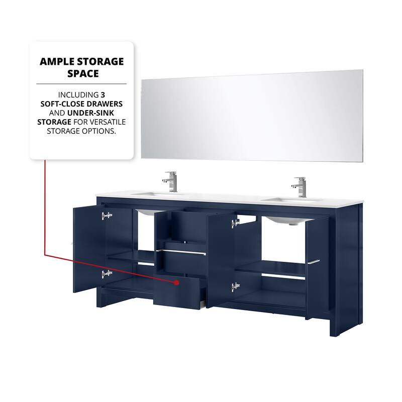 Lafarre Bath Vanity, White Quartz Top, Chrome Faucet Set and Mirror