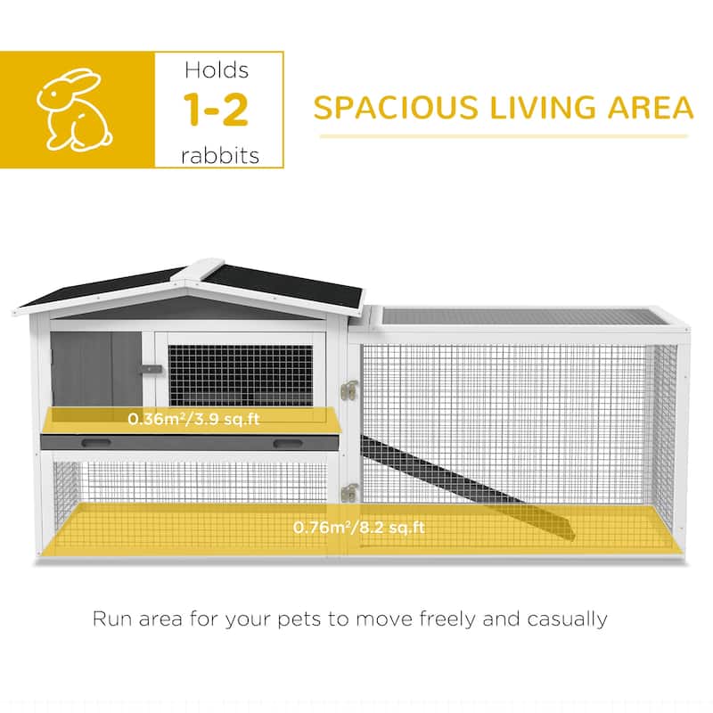 Outdoor Bunny Hutch with Waterproof Roof and Large Run Ramp Feeding Trough for 1-2 Small Animal - 61.5"L x 22.75"W x 26.75"H