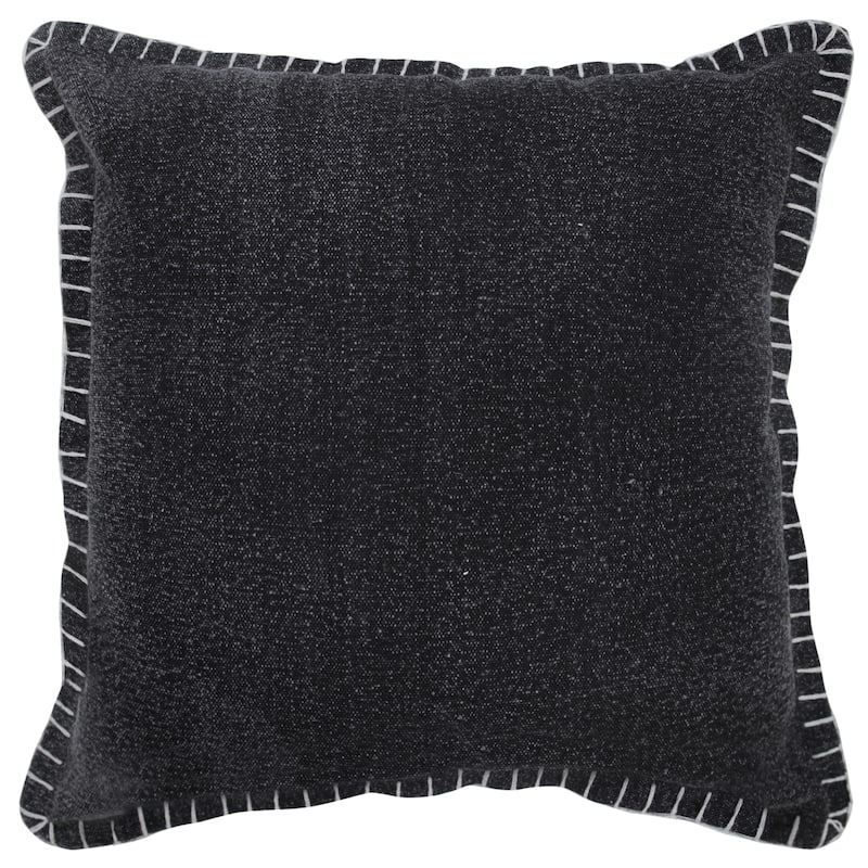 Sevita Guapo Casual Solid Stitched Edge Cotton Throw Pillow - 20" x 20" - Cover Only - Jet Black - Single