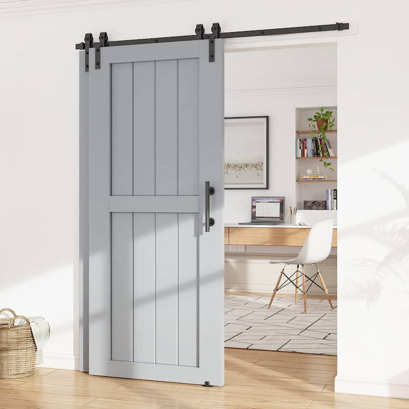 4-12FT Single Track Bypass Sliding Barn Door Hardware Kit for Double Doors J Style Rollers