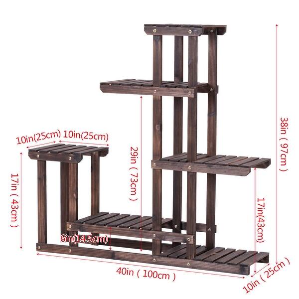 Costway Outdoor Wooden Plant Flower Display Stand 6 Wood Shelf Storage Overstock