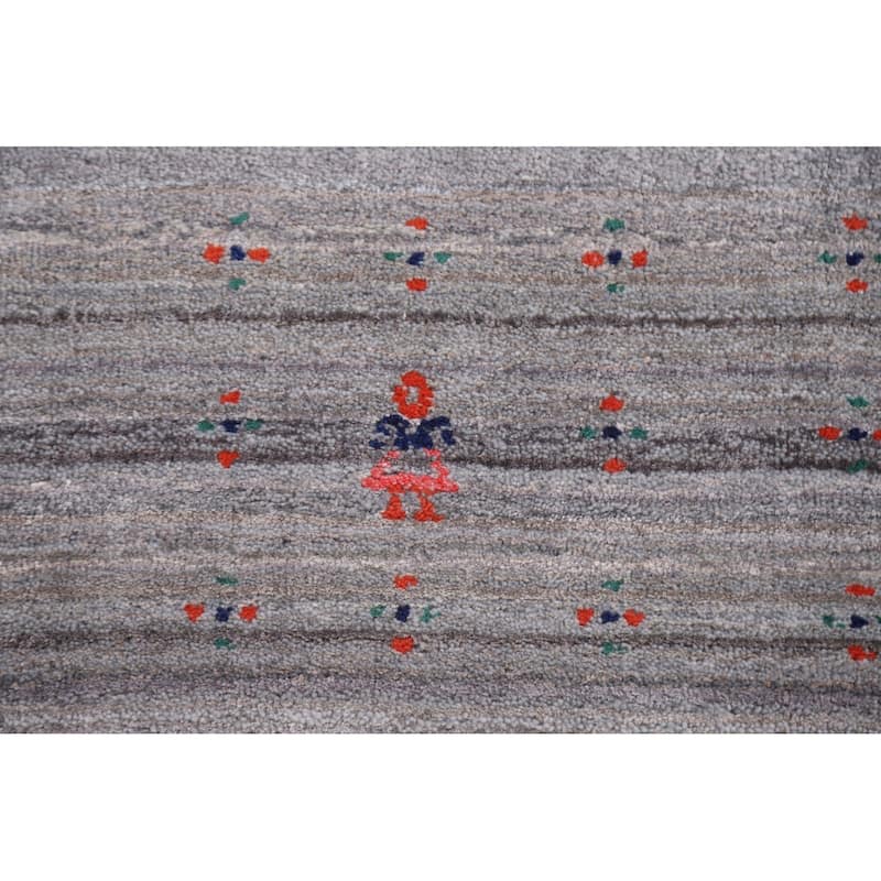 Striped Gabbeh Oriental Area Rug Hand-Knotted Tribal Wool Carpet - 7'10"x 9'9"