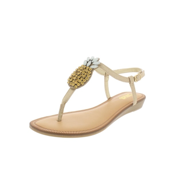 Carlos by Carlos Santana Womens Tropical T-Strap Sandals Pineapple Demi Wedge