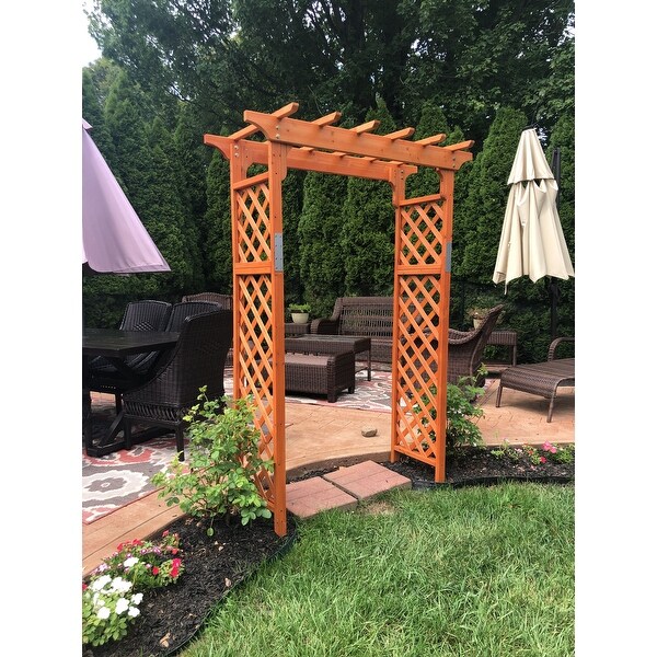 Top Product Reviews For Costway Arbor Over 7ft High Wooden Garden Arch Trellis Pergola Outdoor Patio Plant Yellow 18696501 Overstock