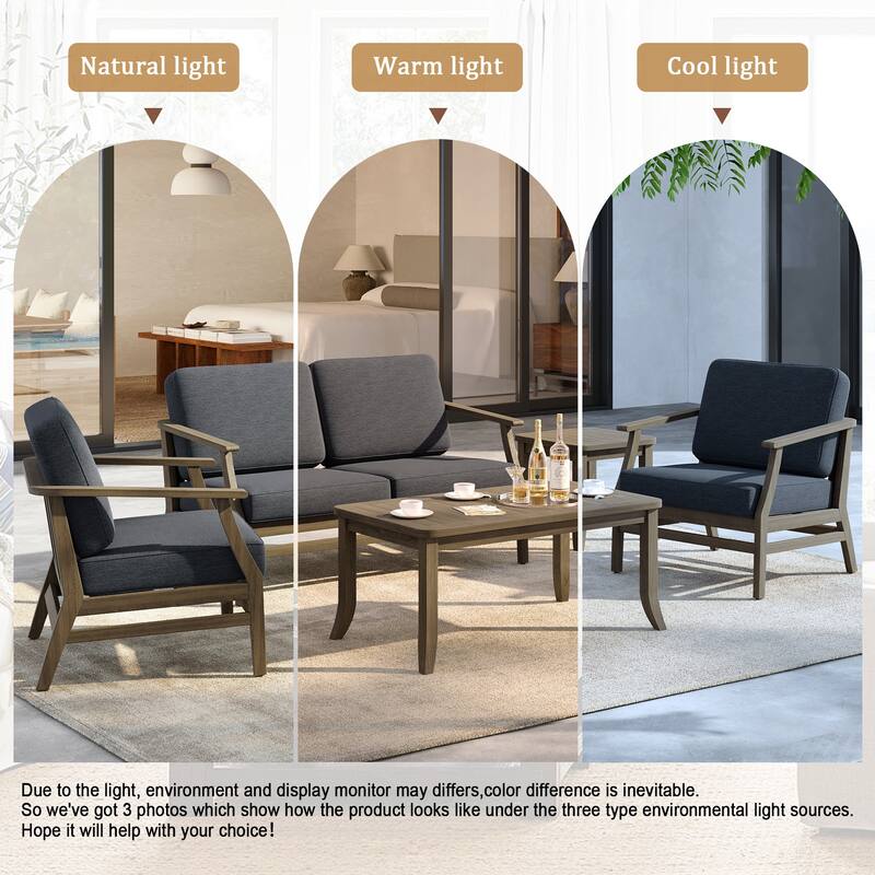 5-Piece Outdoor Teak Wood Patio Conversation Set with Cushions