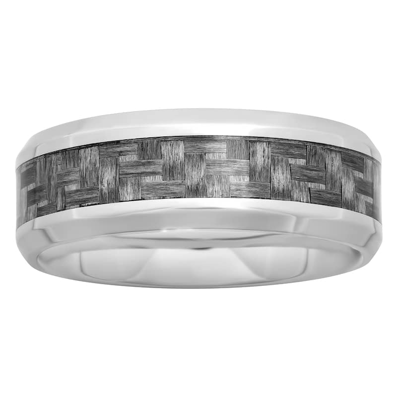 Steel Nation Stainless Steel Carbon Fiber Center 8mm Band - 10 - White