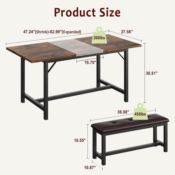 Dining Room Table Set for 4-6,63" Extendable Dining Table Set for 6
