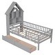 preview thumbnail 6 of 16, Pine Wood Twin Bed with House-Shaped Headboard, Fence Guardrails, and Drawers