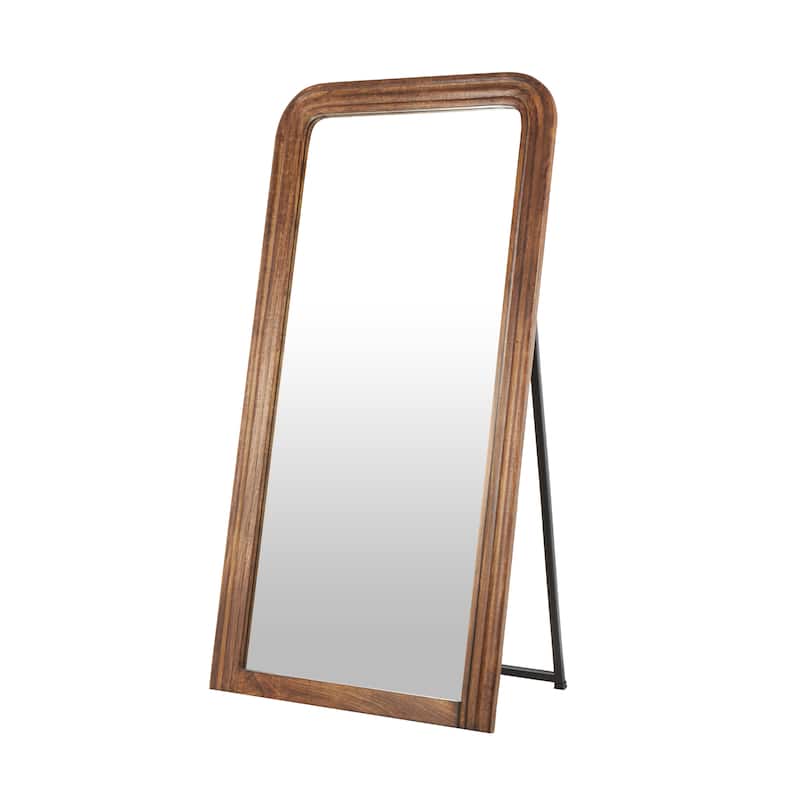 Mango Wood Distressed Room Floor Mirror with Carved Grooves - Black or Brown - Roche River Decor - Brown - 36"W, 72"H