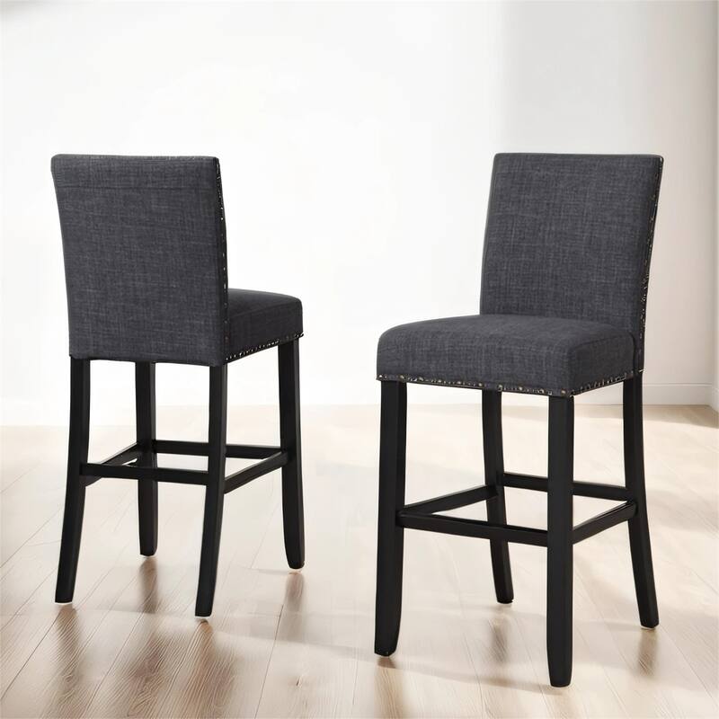 Fabric Bar Stools with Nailhead Trim, Set of 2
