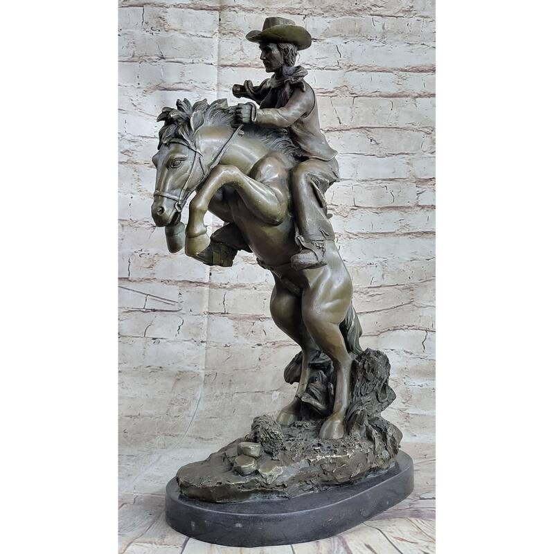 Bronco Buster Inspired Country Western Art Bronze Sculpture Featuring Cowboy On Horseback