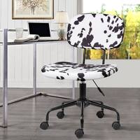 Armless Fluffy Dairy Milk Cow Skin/ Animal Print Office Desk Chair/Task Chair in Plush Faux ...