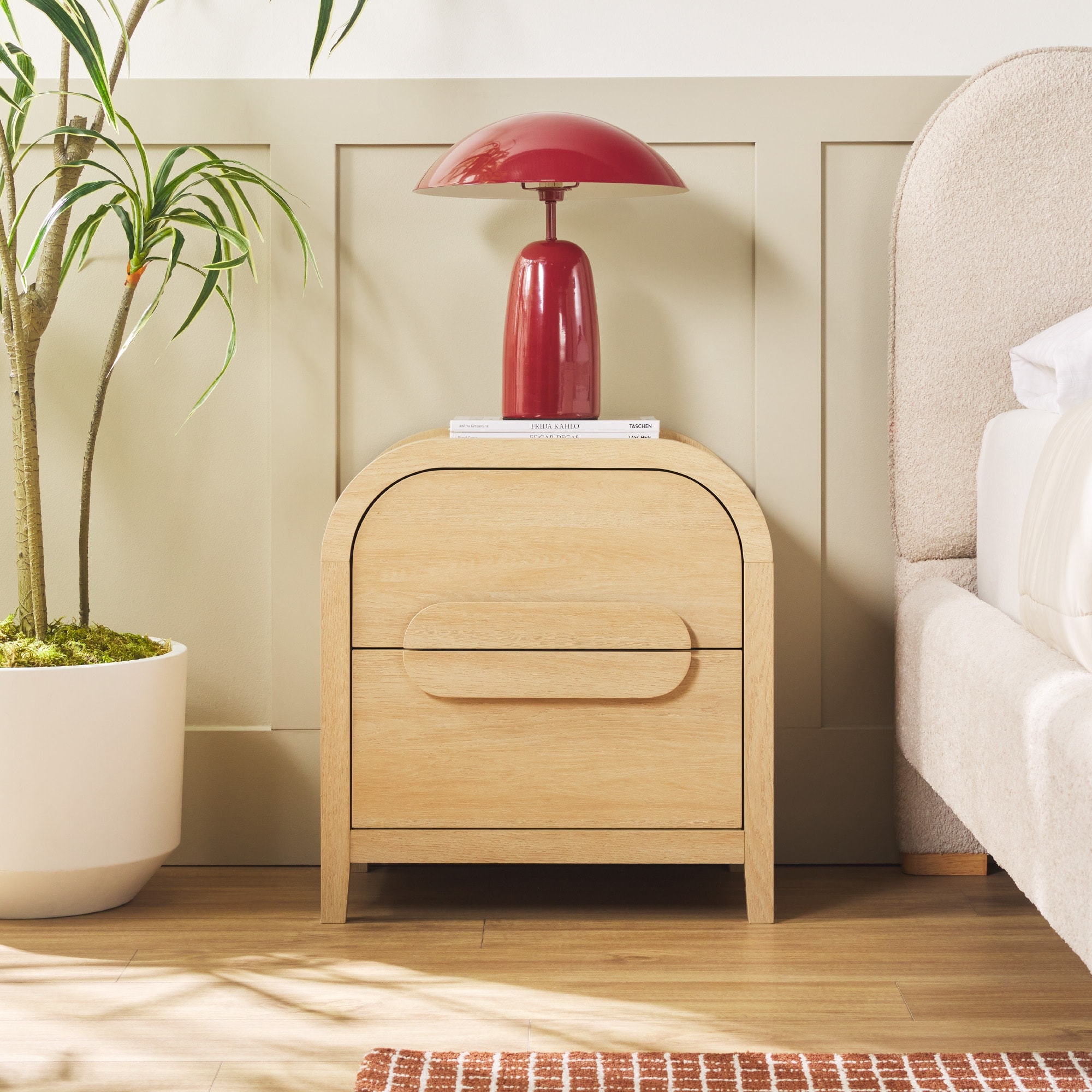 Walker Edison Modern Curved Wood 2 Drawer Nightstand