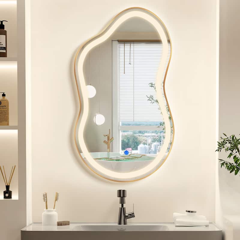 Asymmetrical Framed LED Light Anti-fog 3-Colors Dimmable Irregular Wall Mirror
