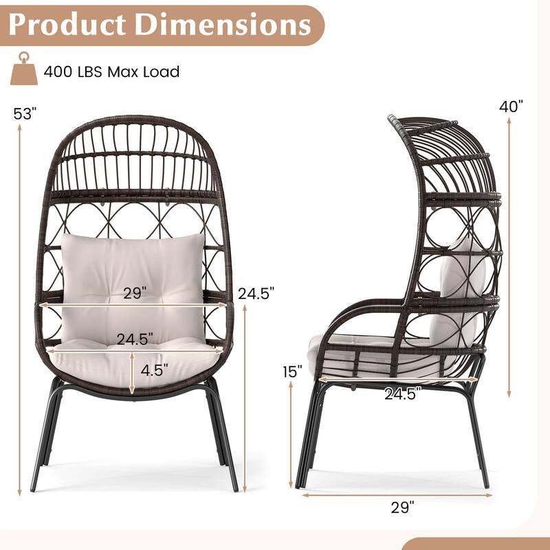 Costway Patio Wicker Rattan Egg Chair with Seat & Back Cushions Metal - See Details