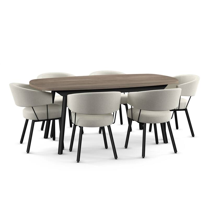 Amisco Gibson Table and Corey Chairs 7-Piece Dining Set - Light Beige Birch Top/Light Beige PVC/Black Metal