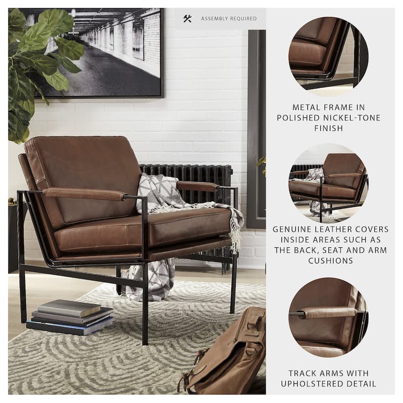 Signature Design by Ashley Puckman Mid Century Modern Leather Accent Chair - 29" W x 31.5" D x 34.25" H