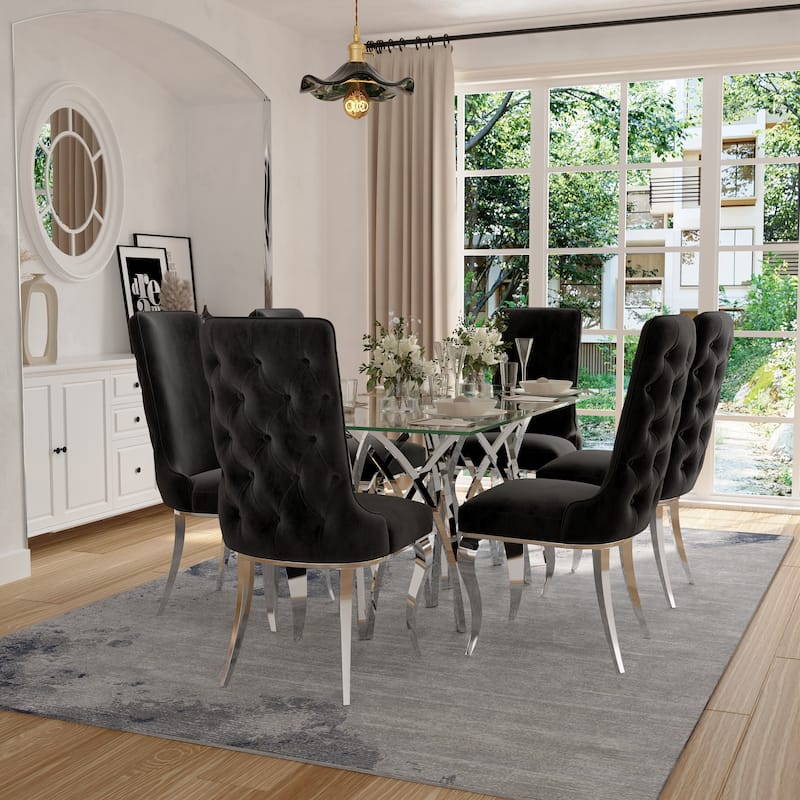 Luxurious Clear Tempered Glass Dining Table Set with Heavy Duty Dining Chairs