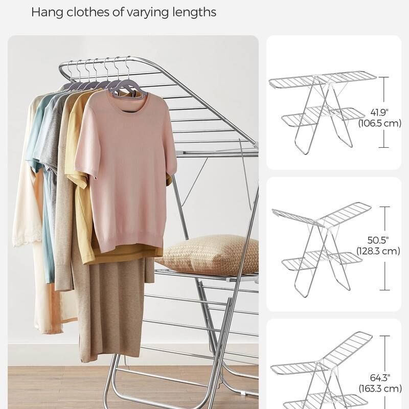 Clothes Drying Rack, Foldable 2-Level Laundry Drying Rac - 2 Tiers（22"D x 61.8"W x 64.3''H )