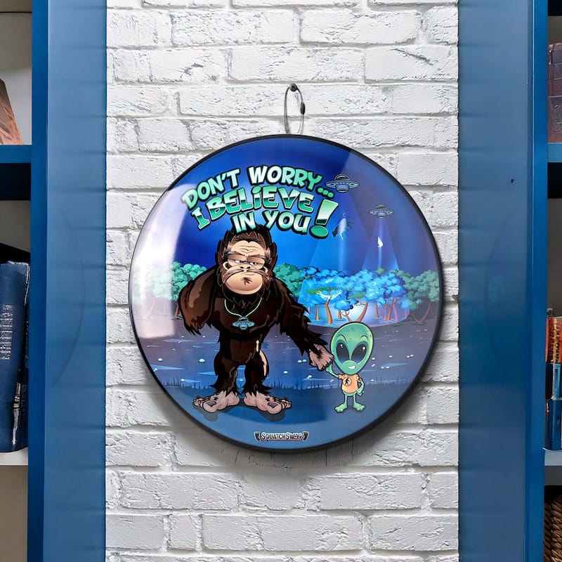 American Art Decor Round Dome Metal Sign - 15" x 15" - Sasquatch Metal Signage