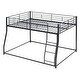 preview thumbnail 9 of 10, Metal Full XL Over Queen Floor Bunk Bed with Sloping Ladder, Space-Saving Design, Black