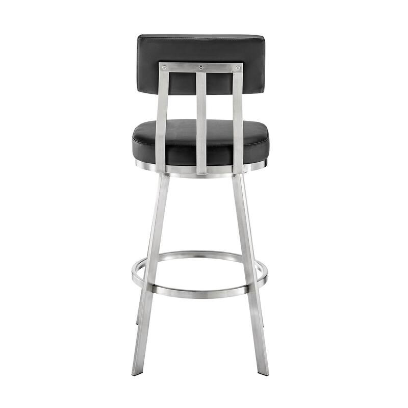 Benjamin Stainless Steel and Faux Leather Swivel Bar or Counter Height Bar Stool