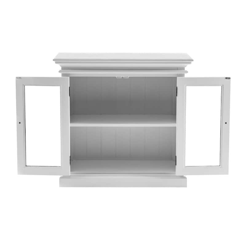 HomeRoots 35" White Wood and Glass Two Door Accent Cabinet - 33.46" x 35.43" x 19.7"