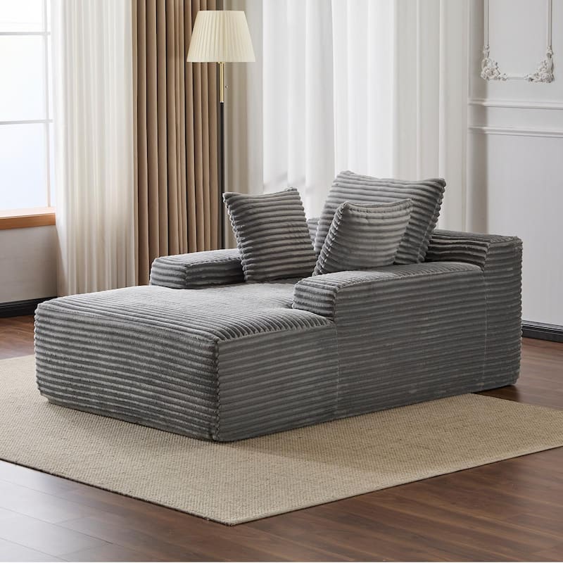 Oversized Corduroy Chaise Lounge Sleeper Sofa with 3 Pillows Wide Armrest No Assembly Grey - Grey