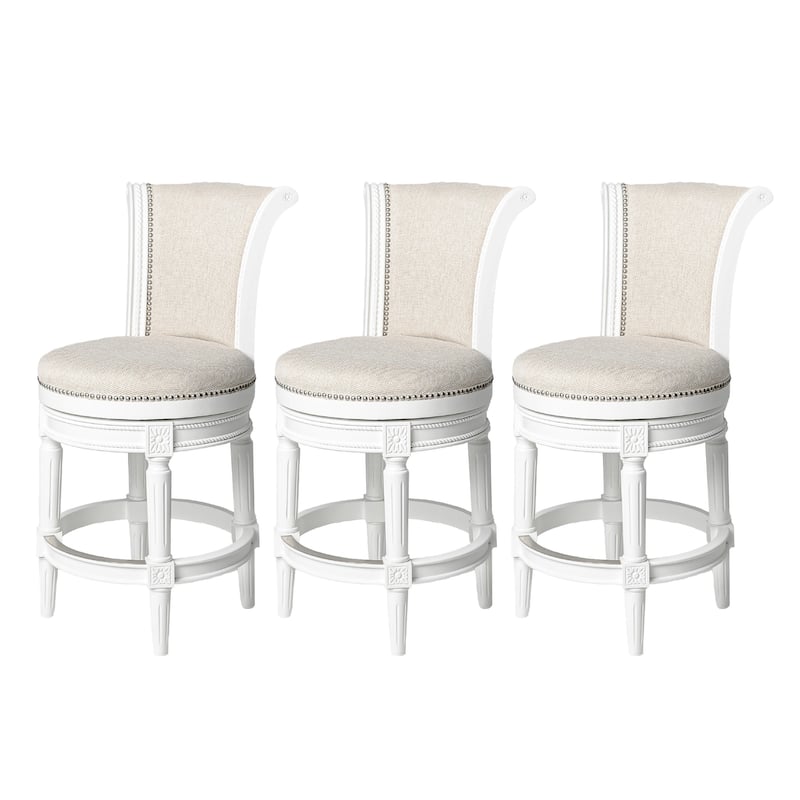 Maven Lane 26" Pullman Swivel Counter Height Kitchen Stool - Set of 3 - Alabaster White.