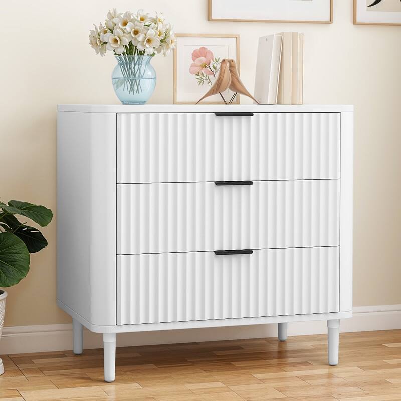 3 Drawer Dresser Storage Dresser Chest of Drawers with Waveform Panel Wood - White - 3-drawer
