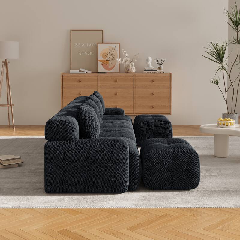 Modular U-Shaped Sectional Sofa, Oversized Boneless Cloud Floor Sofa, Convertible Sleeper Sofa with 2 Ottomans & 4 Pillows