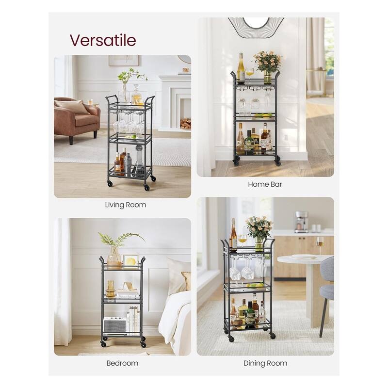 Home Bar Serving Cart, Small Bar Cart with 3-Tier Shelf