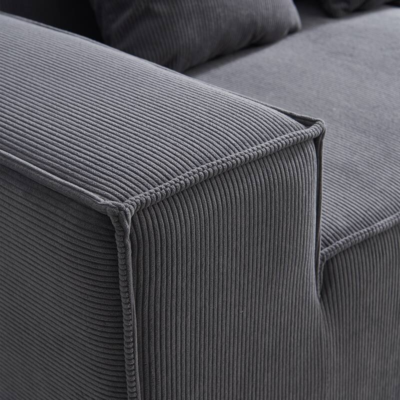 109" Corduroy Modular L-Shaped Sectional Sofa with Reversible Ottoman Included, Deep Seat Cushions